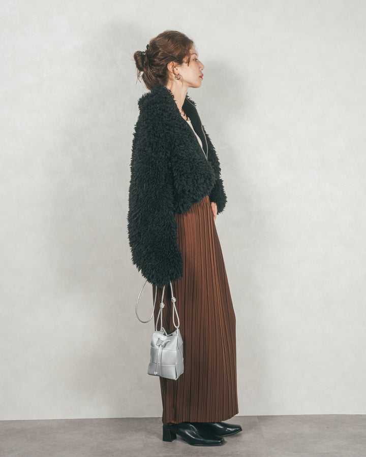 プードルボアZipショートコート (BLACK)