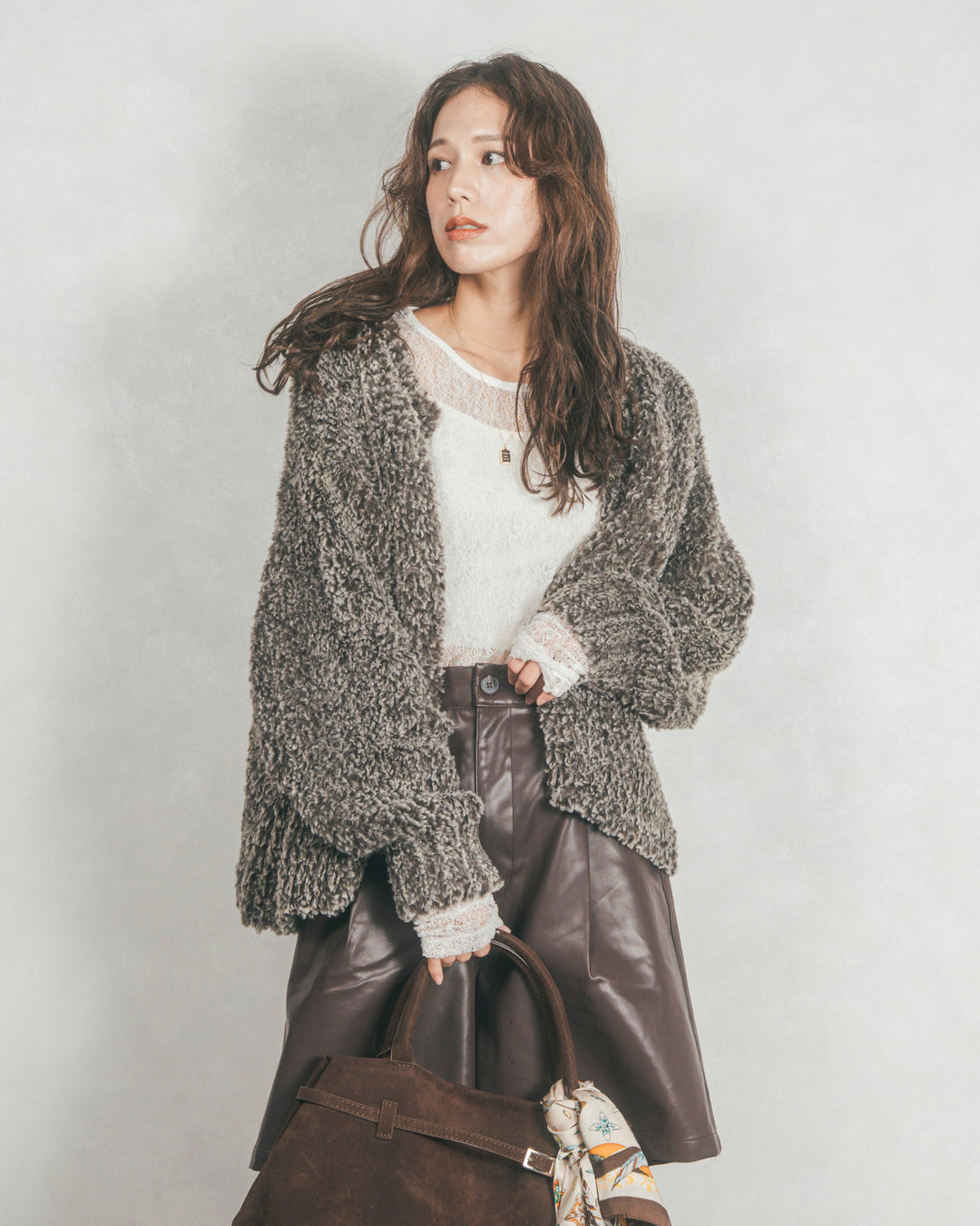 ファーニットLuxeカーデコート (MIX BROWN)