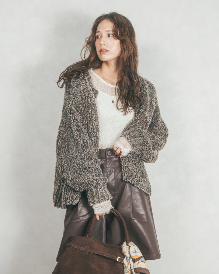 ファーニットLuxeカーデコート (MIX BROWN)