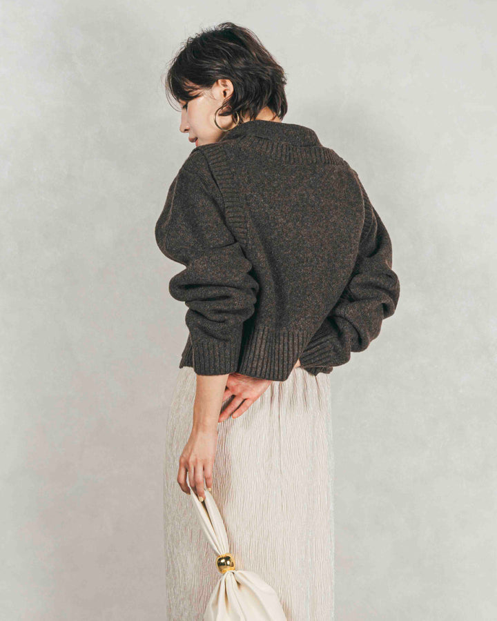 Cloudyメランジクロップドベスト (BROWN)