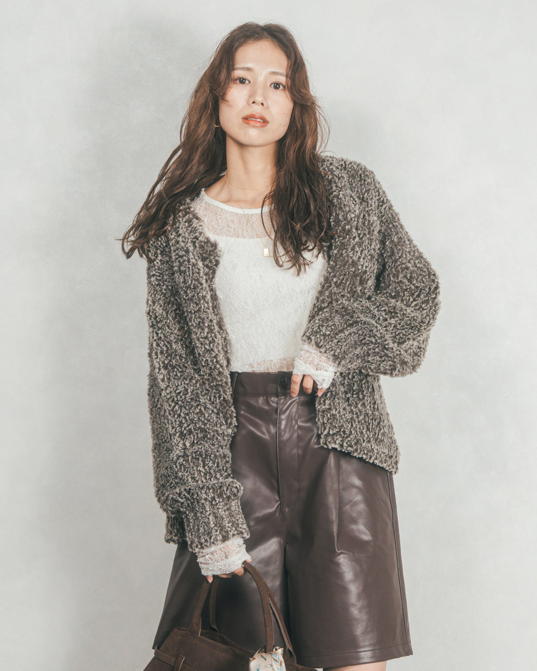 ファーニットLuxeカーデコート (MIX BROWN)