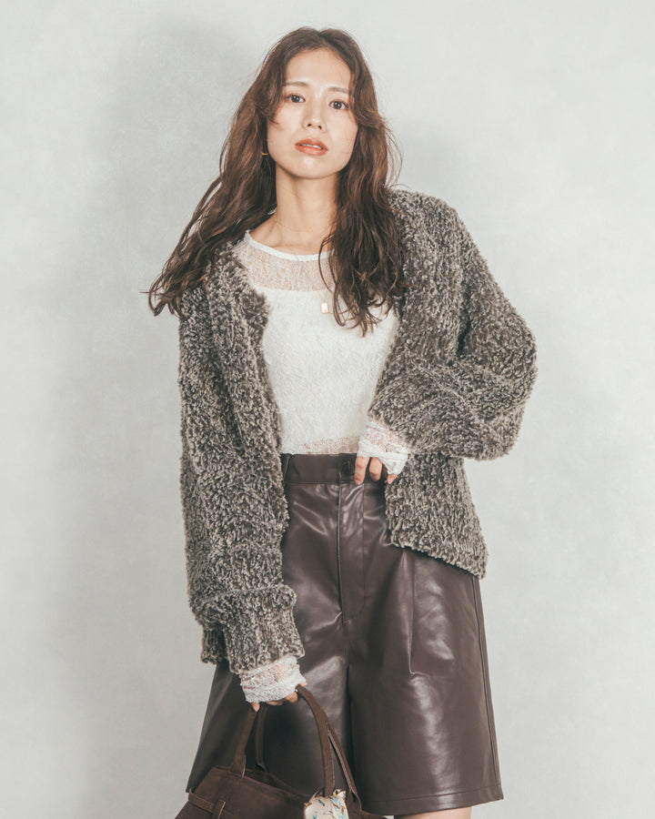 ファーニットLuxeカーデコート (MIX BROWN)