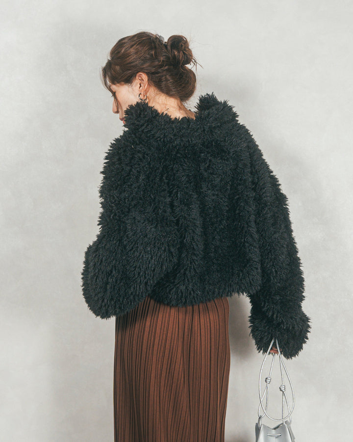 プードルボアZipショートコート (BLACK)