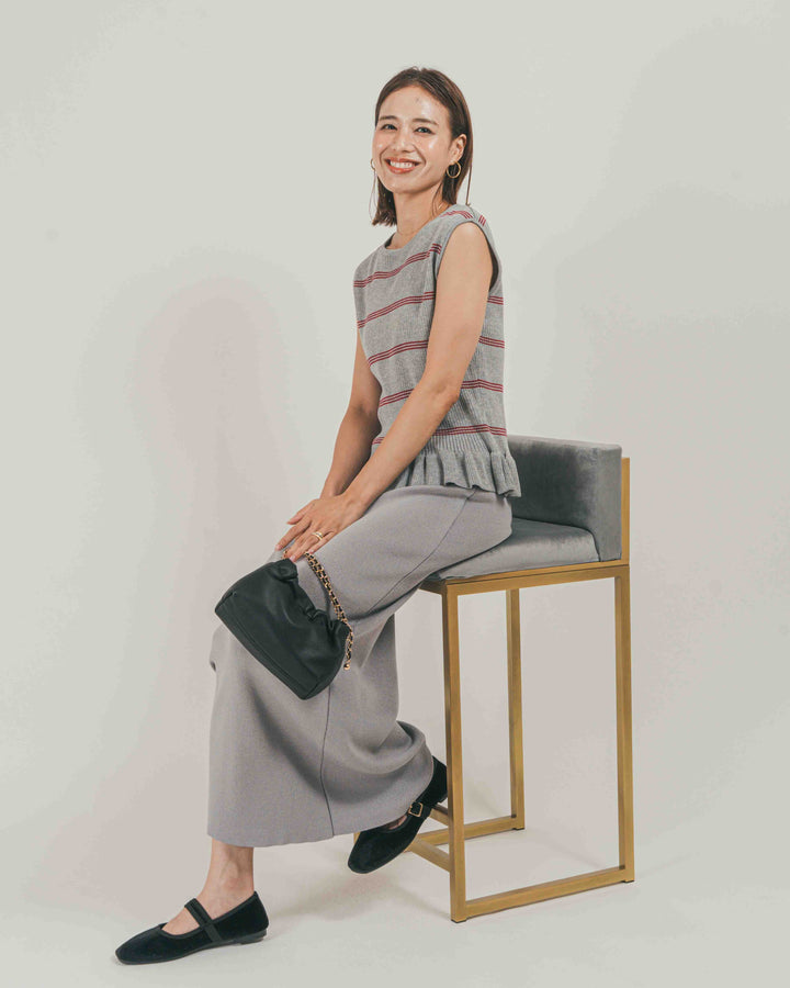 ［SET］Rib Border フリルニット + Relax Knit ストレートスカート（2SET）