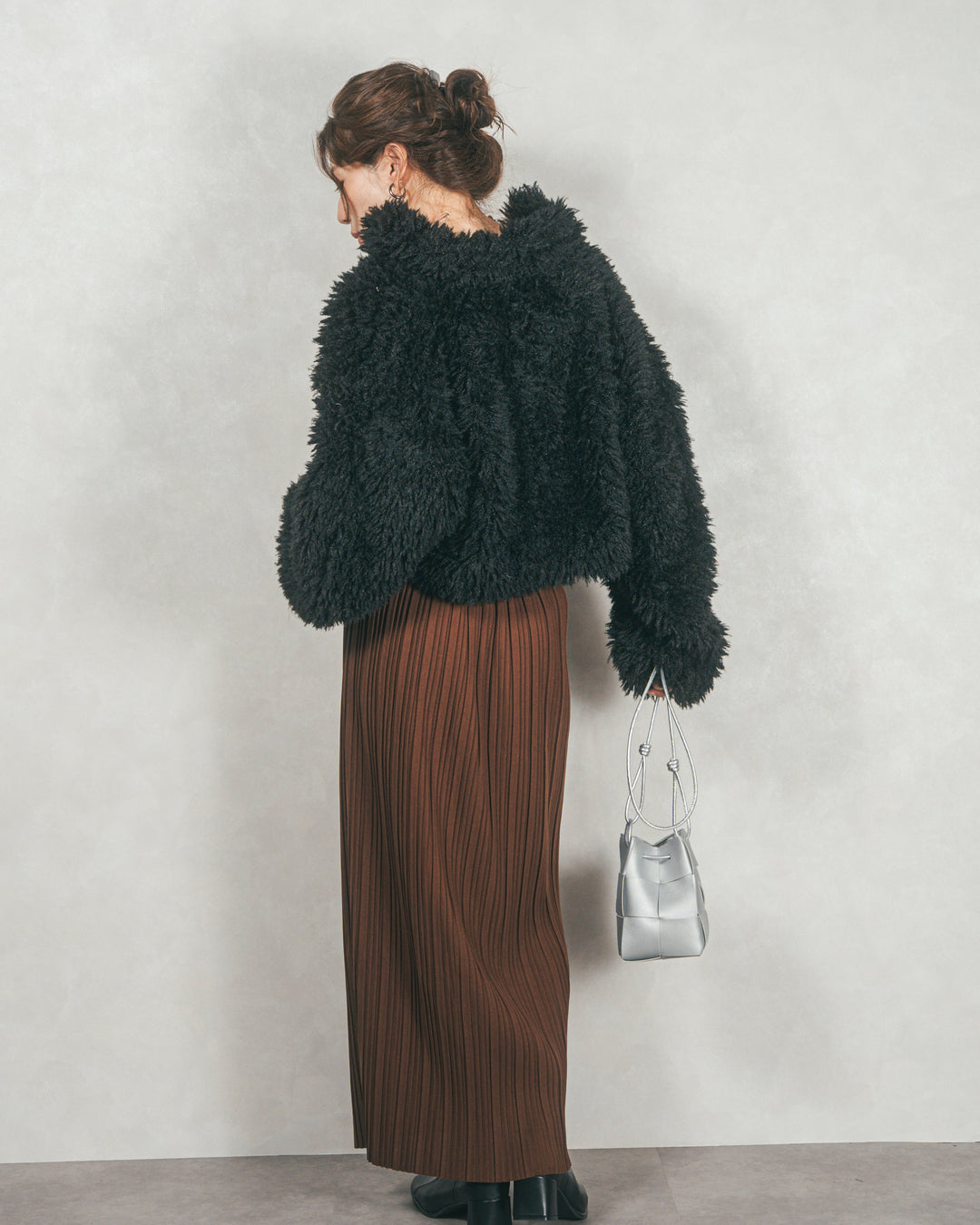 ［SET］プードルボアZipショートコート+プリーツNarrowロングスカート（2SET）