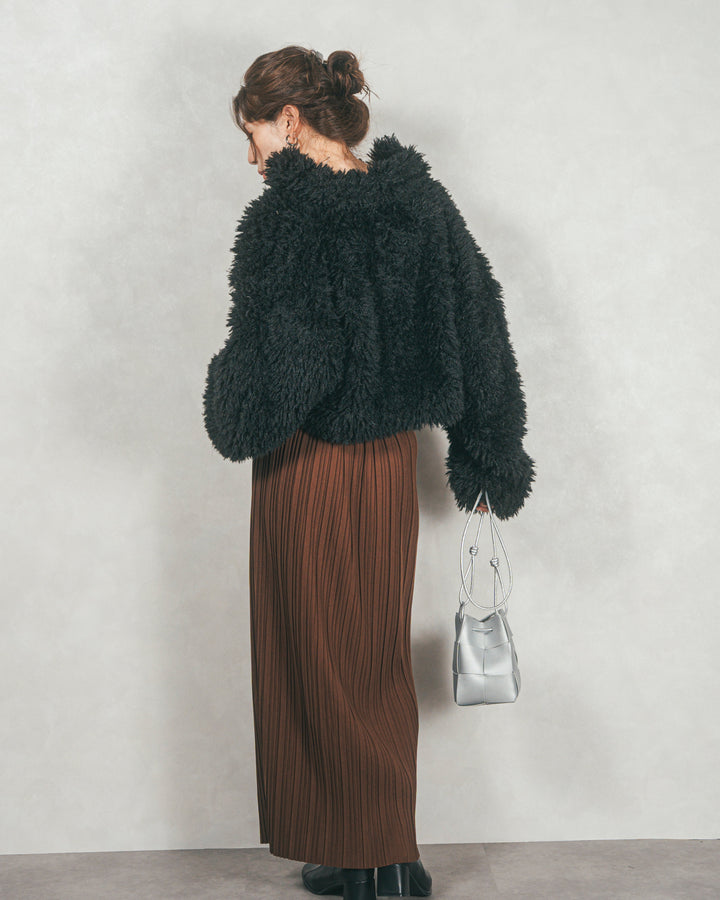 ［SET］プードルボアZipショートコート+プリーツNarrowロングスカート（2SET）