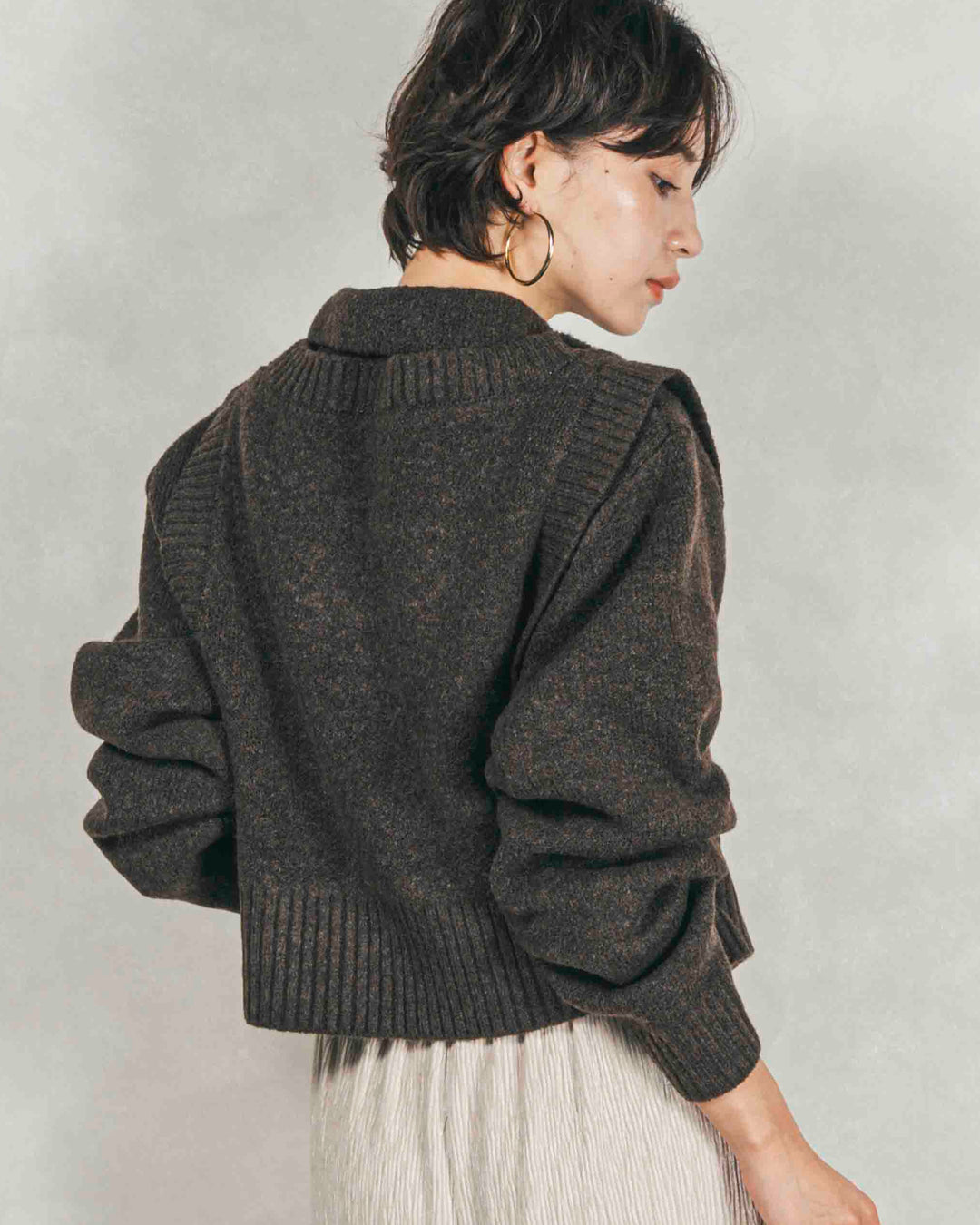 Cloudyメランジクロップドベスト (BROWN)