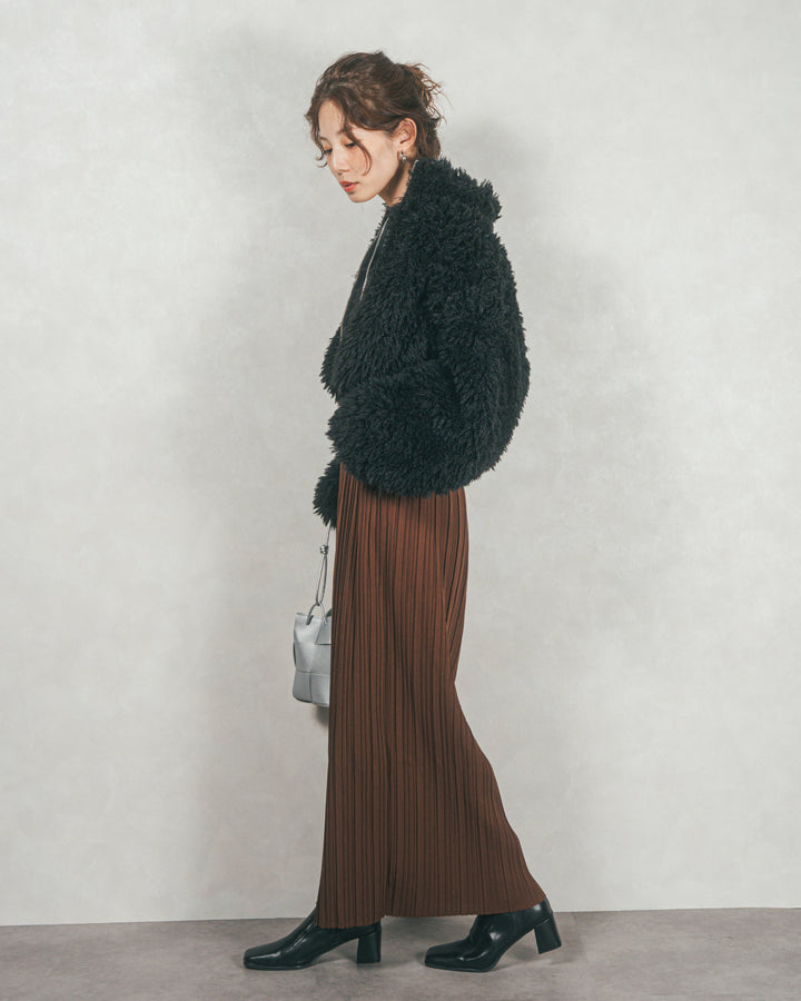 ［SET］プードルボアZipショートコート+プリーツNarrowロングスカート（2SET）