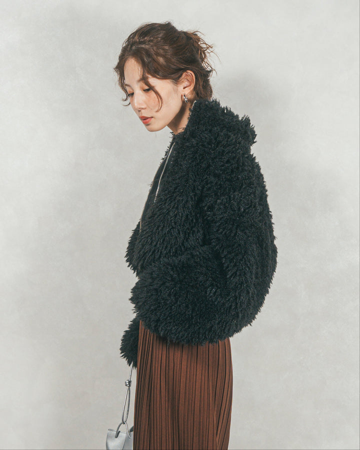 ［SET］プードルボアZipショートコート+プリーツNarrowロングスカート（2SET）