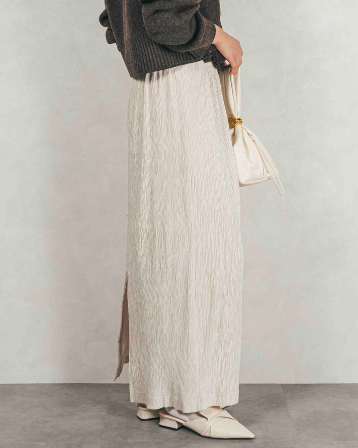 ［SET］Cloudyメランジ襟付きカーディガン+Cloudyメランジクロップドベスト+ベロアNarrowスカート（3SET）