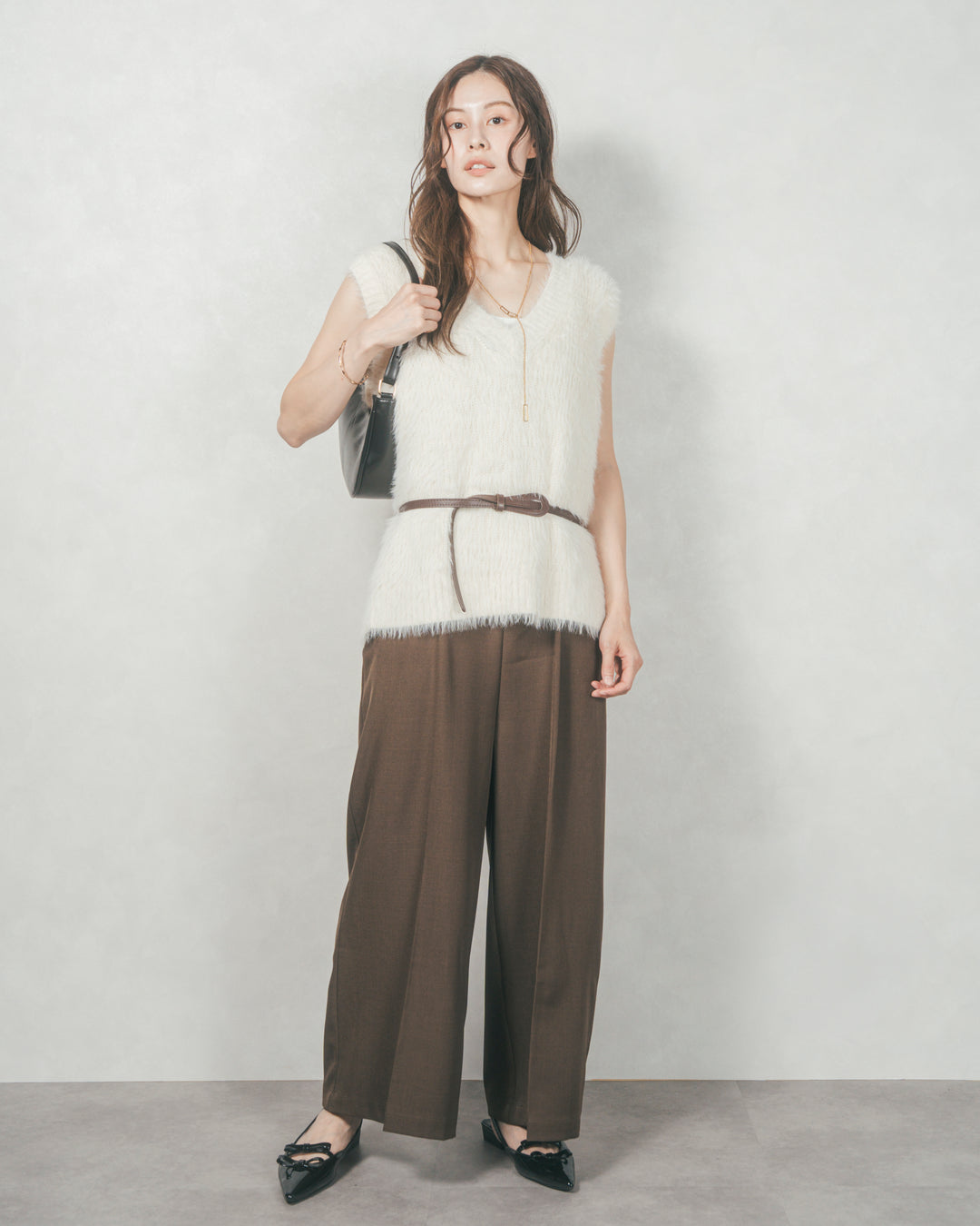ウエストベルト付 Twillキャミサロペ (BROWN)