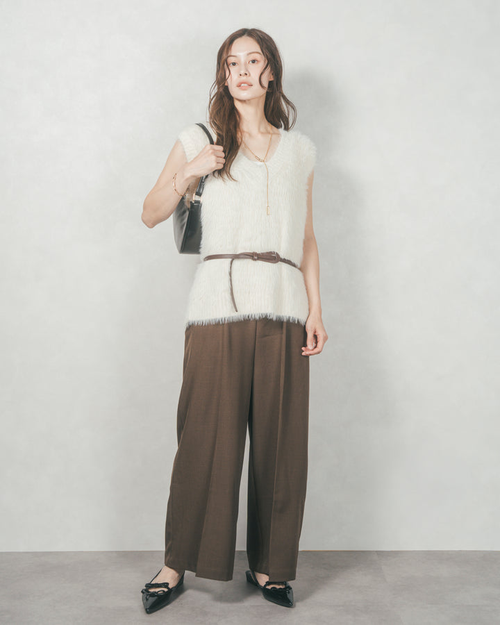ウエストベルト付 Twillキャミサロペ (BROWN)
