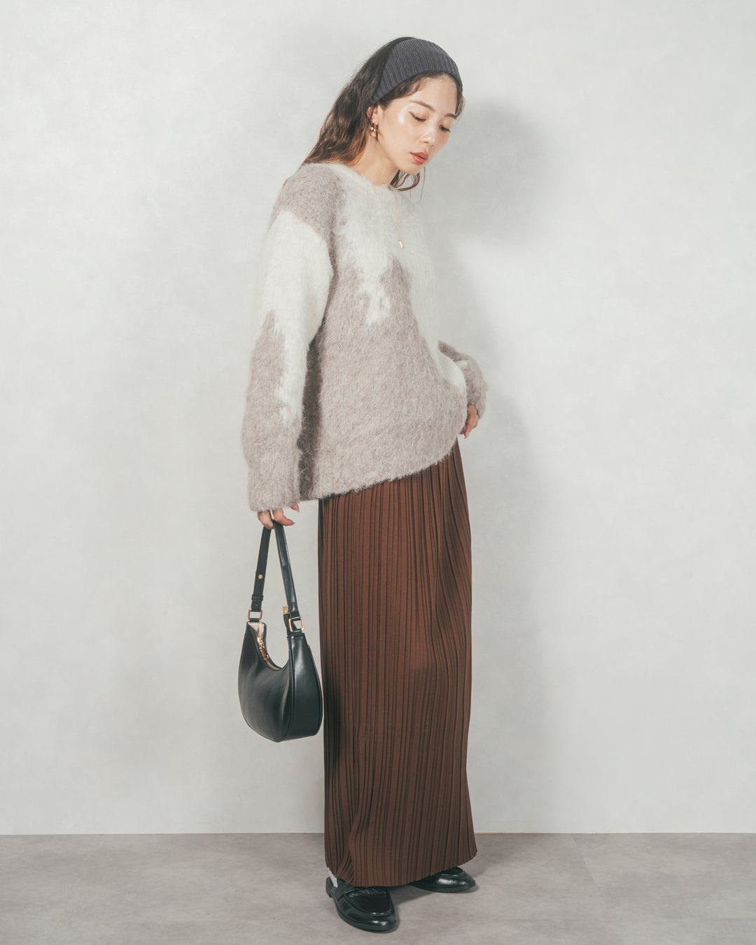 ［SET］ニュアンスグラデーションShaggyニット+プリーツNarrowロングスカート（2SET）