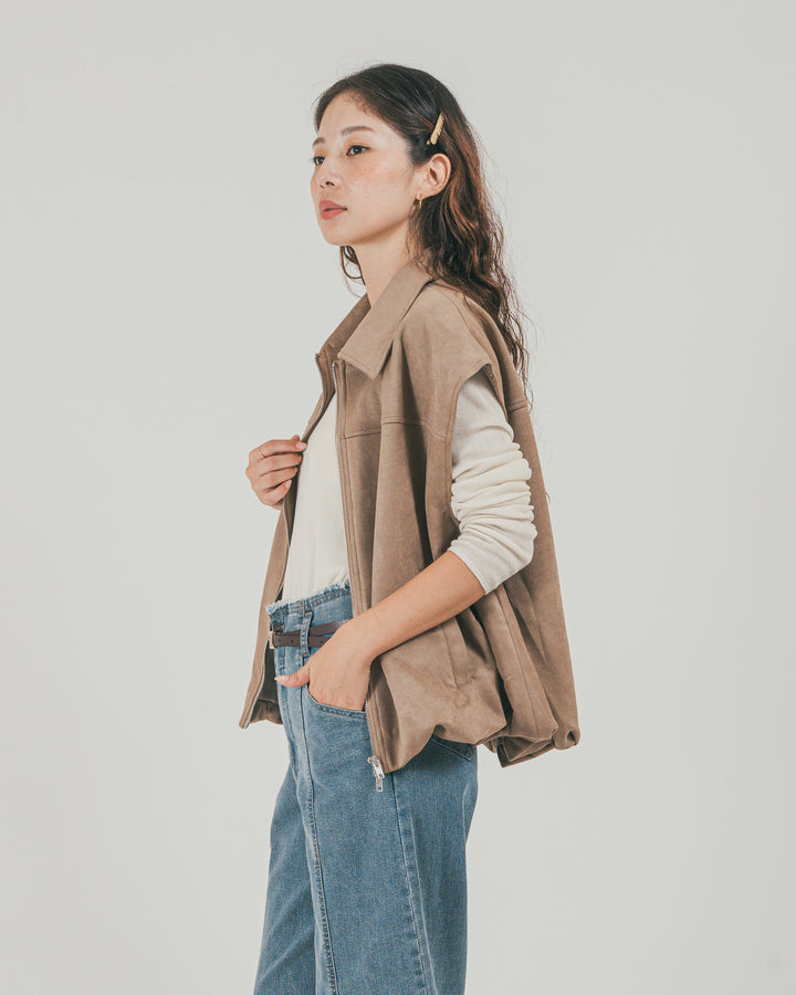 ［SET］スウェードライク Zipベスト + センターシーム リラックスデニム（2SET）