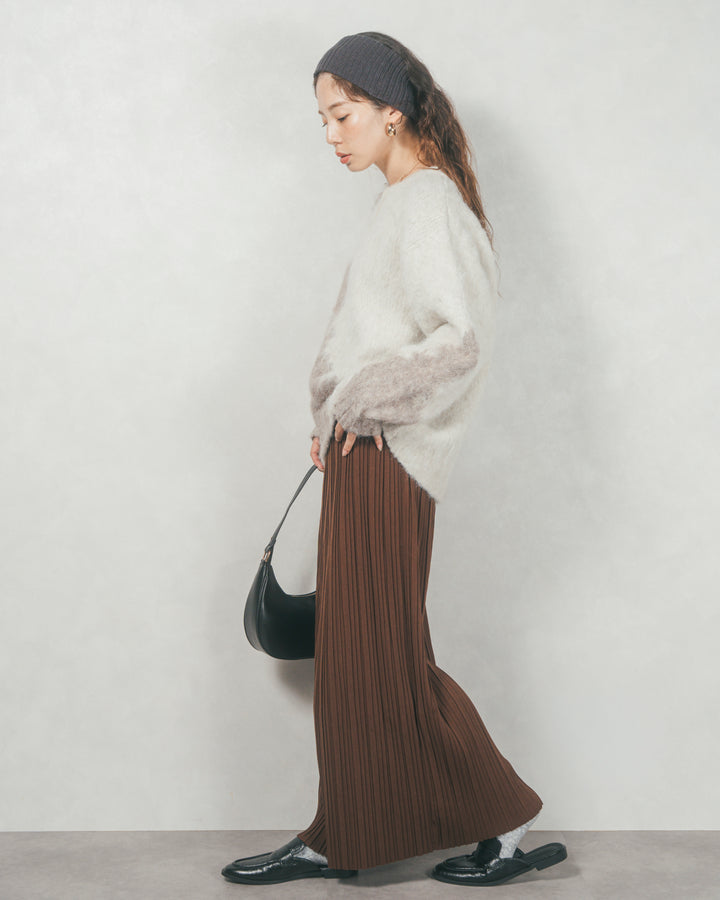 ［SET］ニュアンスグラデーションShaggyニット+プリーツNarrowロングスカート（2SET）