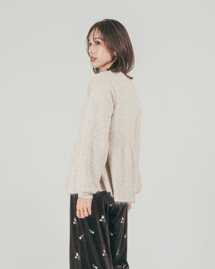 ［SET］モヘア Peplumニット + Flower刺繍 ベロアパンツ（2SET）