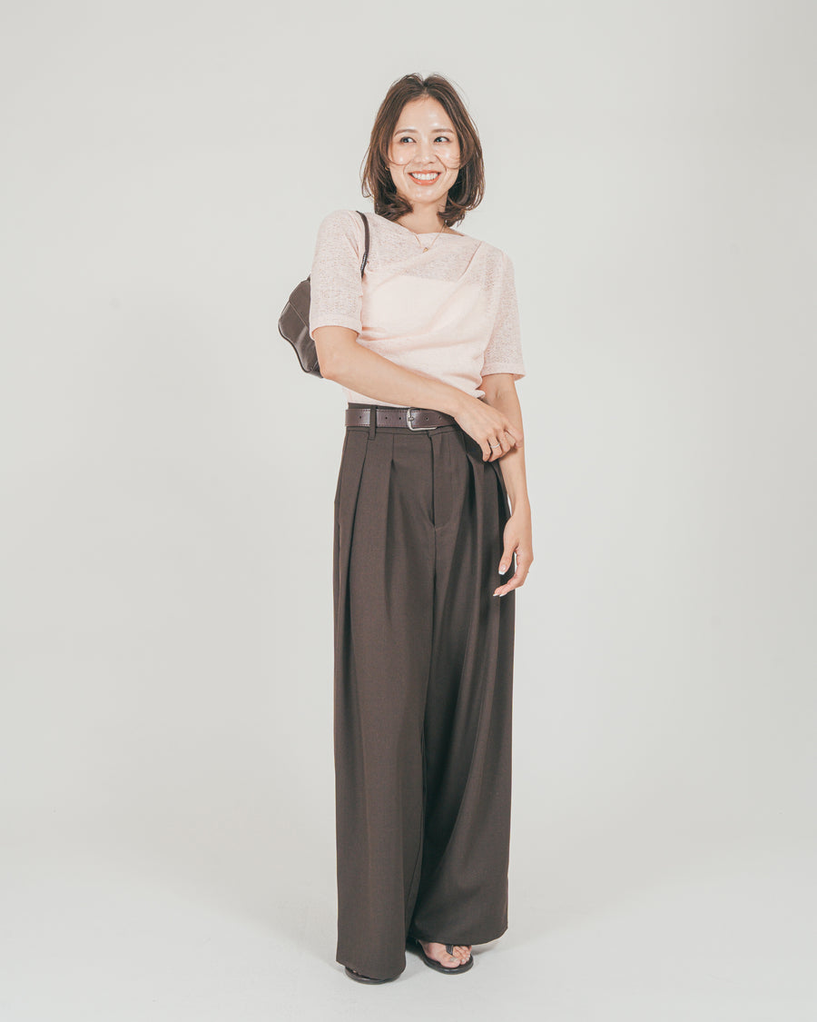 ［SET］カットレース ドレープTee + ダブルタック ハイウエストワイドパンツ（2SET）