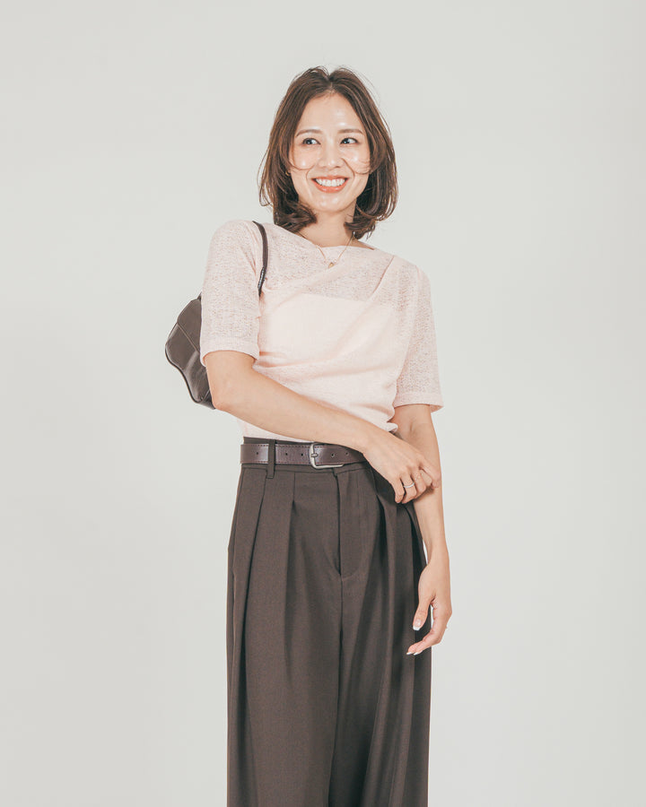 ［SET］カットレース ドレープTee + ダブルタック ハイウエストワイドパンツ（2SET）