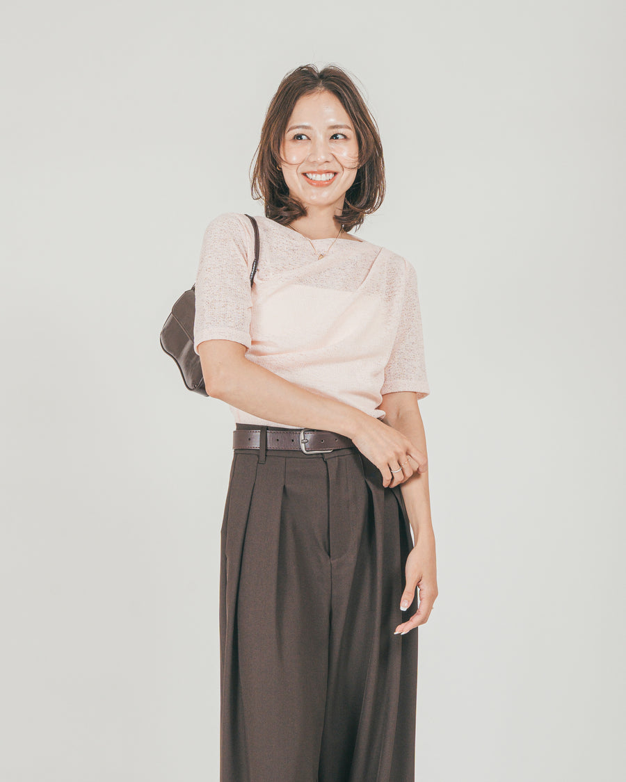 ［SET］カットレース ドレープTee + ダブルタック ハイウエストワイドパンツ（2SET）