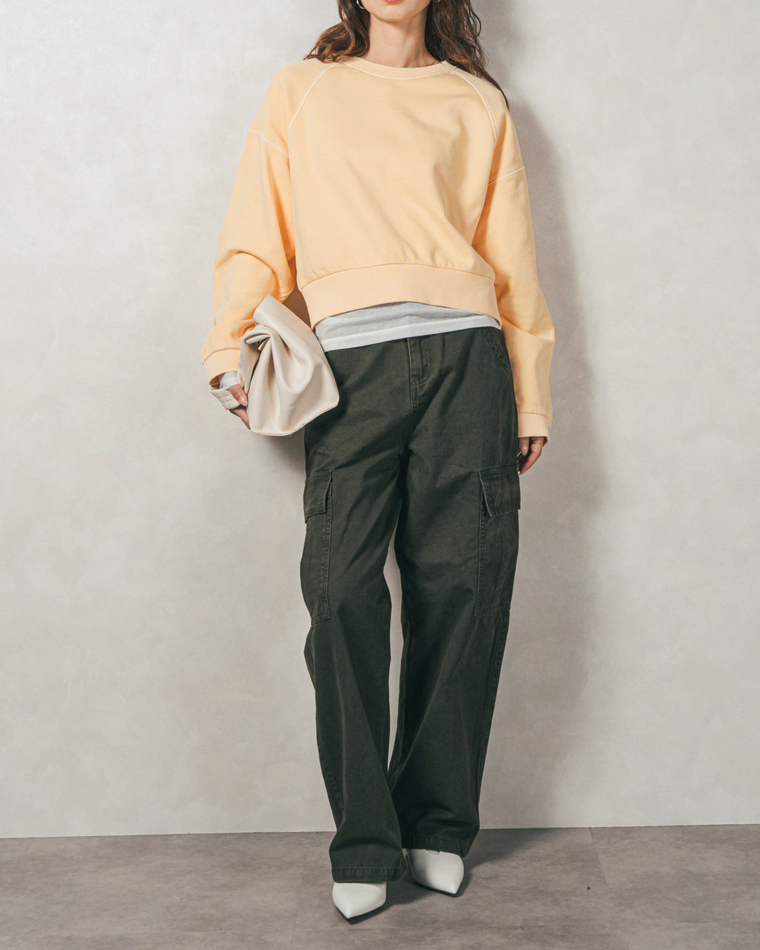 ［SET］ヴィンテージ風裏毛プルオーバー+ピグメントツイルカーゴパンツ（2SET）