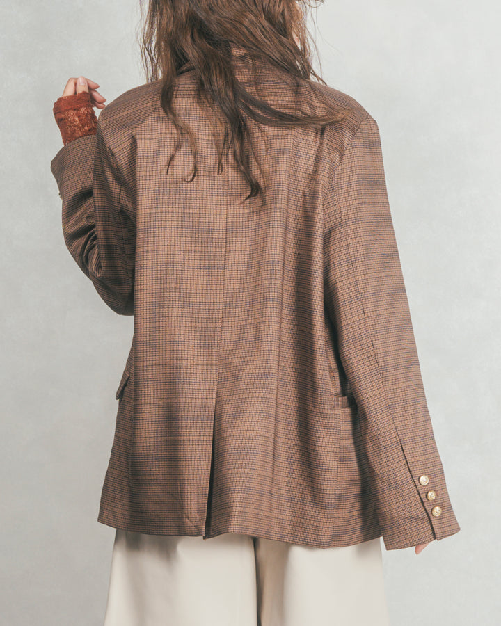 ［SET］Effortless チェックジャケット+レザーライクハーフパンツ（2SET）