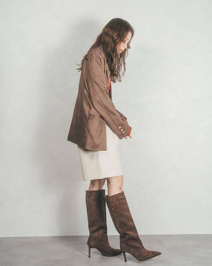 ［SET］Effortless チェックジャケット+レザーライクハーフパンツ（2SET）