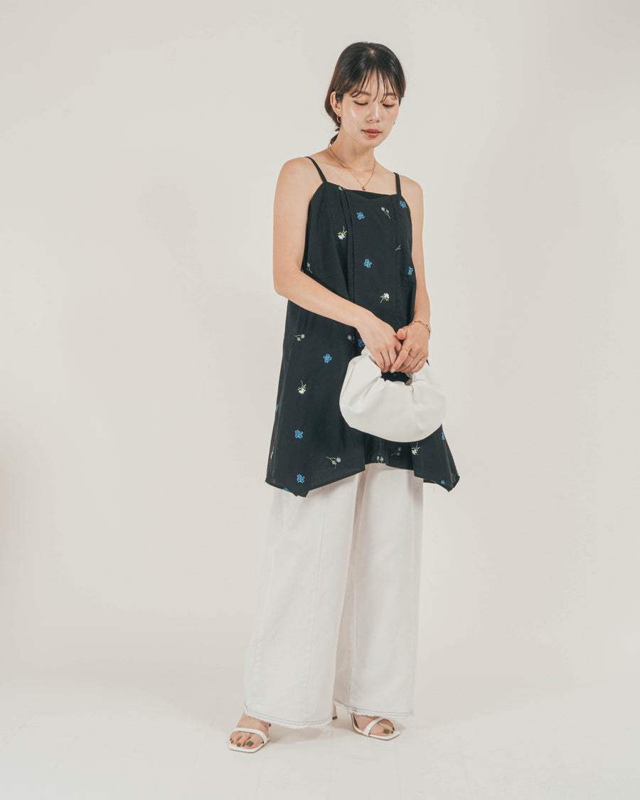 ［SET］Flower刺繍チュニックキャミ + 10oz ニュアンスバイカラー リラックスワイドデニム（2SET）