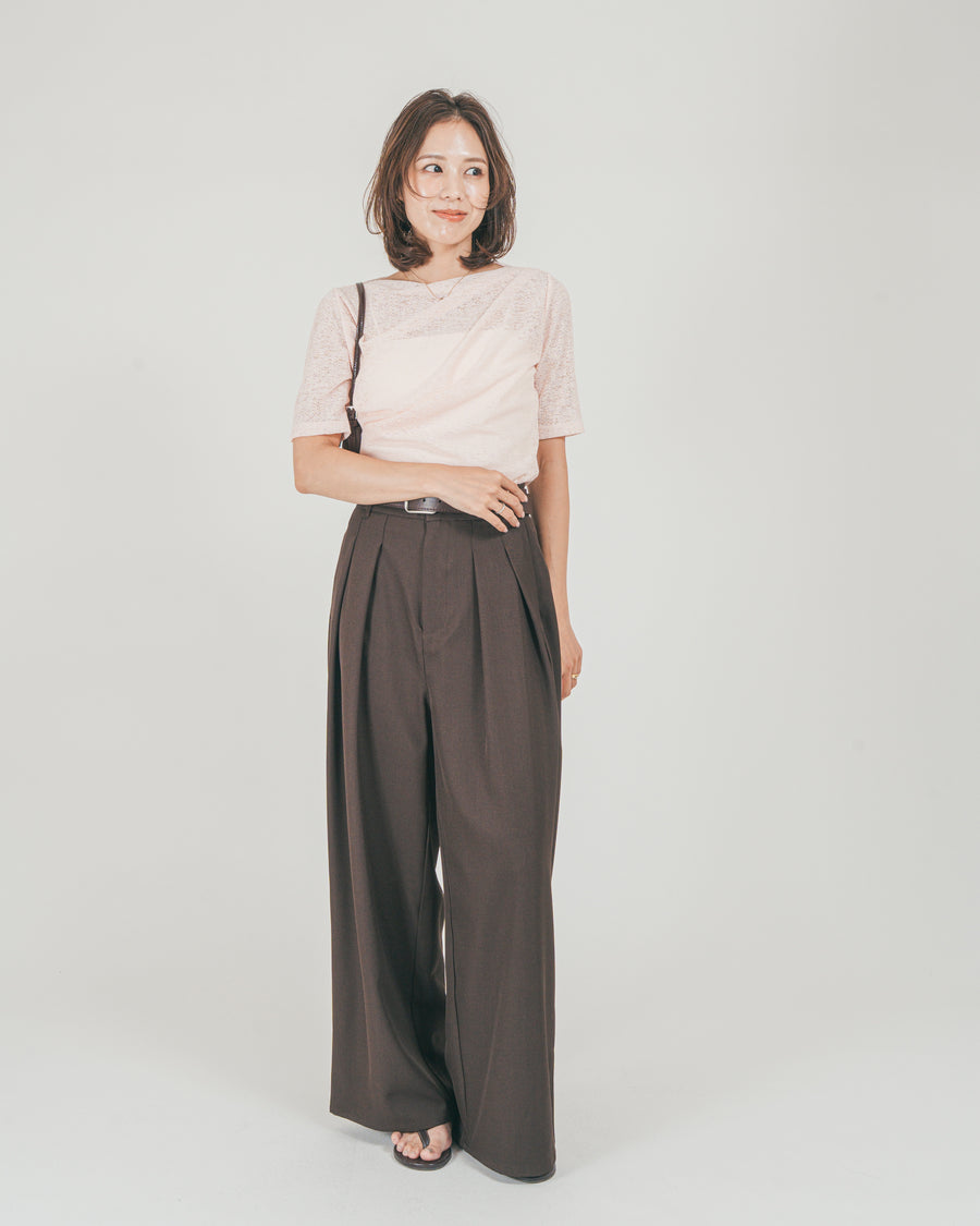 ［SET］カットレース ドレープTee + ダブルタック ハイウエストワイドパンツ（2SET）