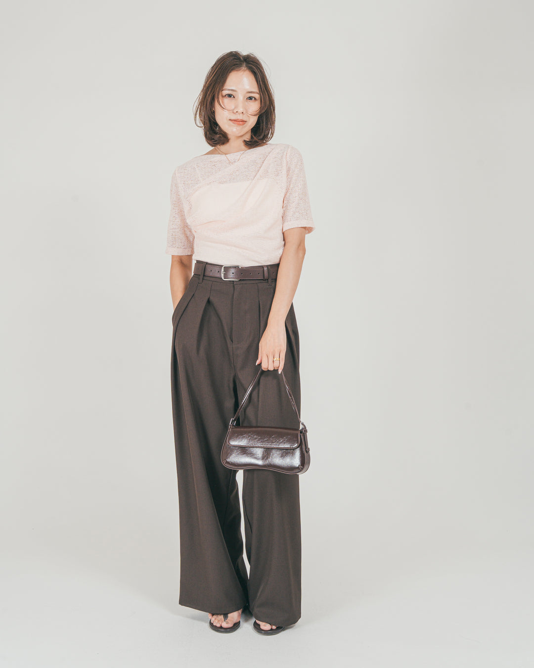［SET］カットレース ドレープTee + ダブルタック ハイウエストワイドパンツ（2SET）
