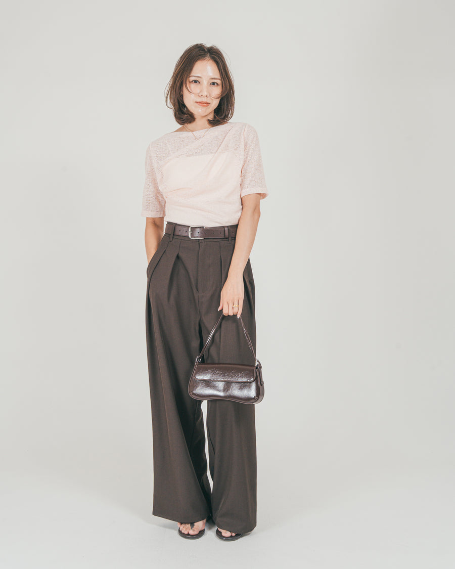 ［SET］カットレース ドレープTee + ダブルタック ハイウエストワイドパンツ（2SET）