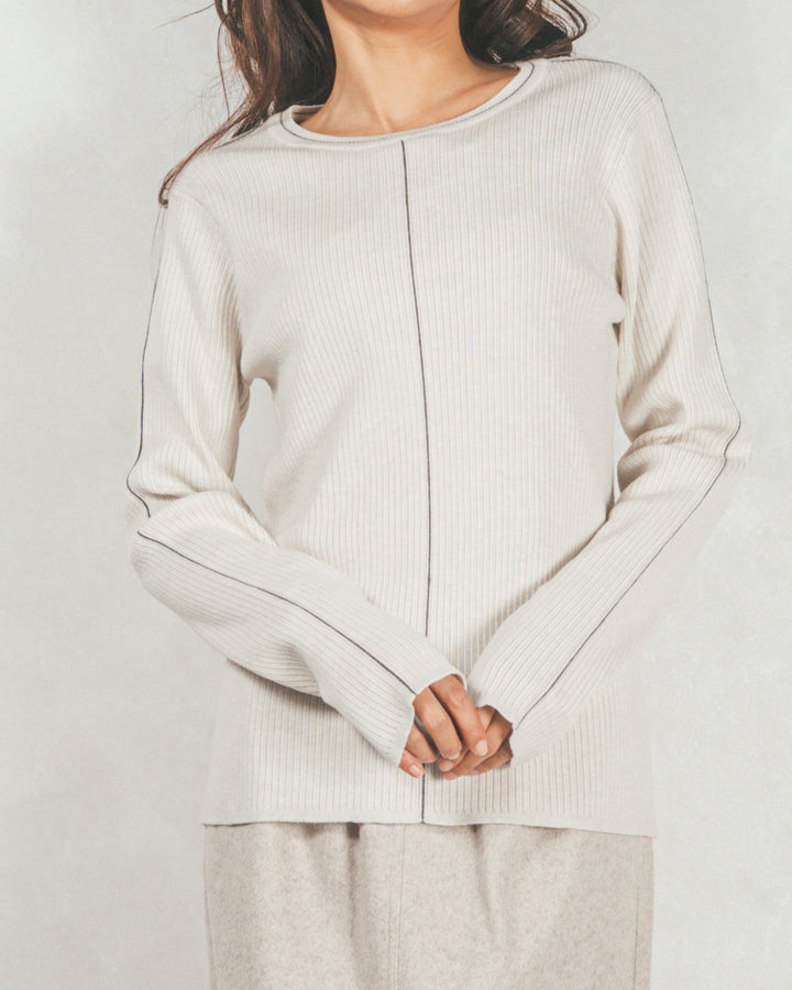 Line Rib クルーネックニット（IVORY)