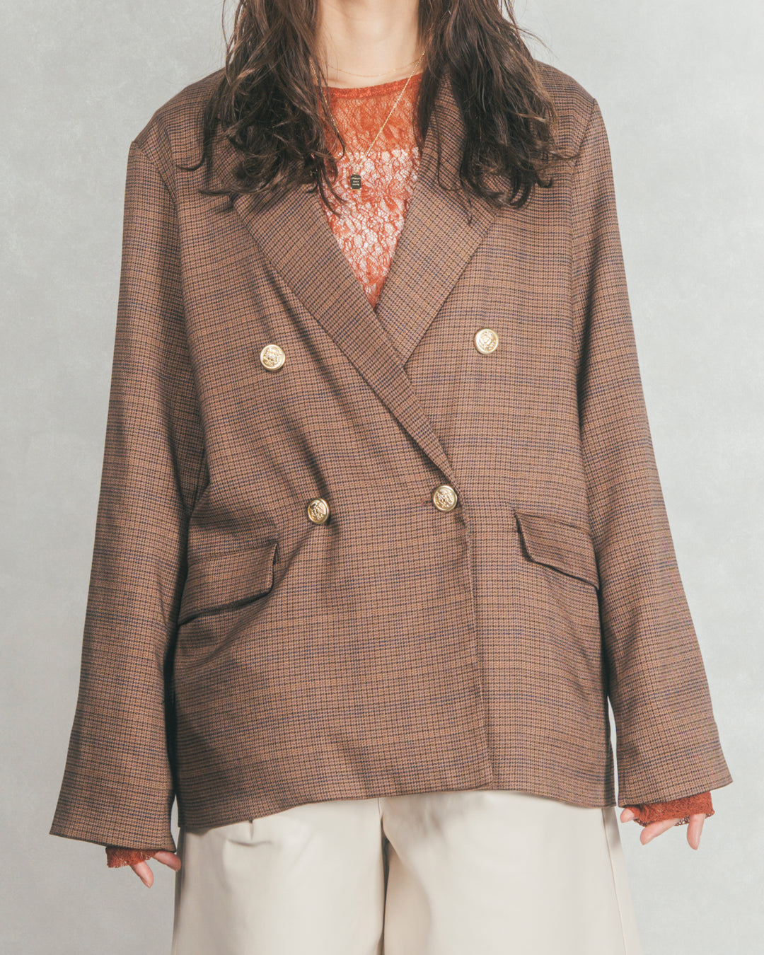 ［SET］Effortless チェックジャケット+レザーライクハーフパンツ（2SET）