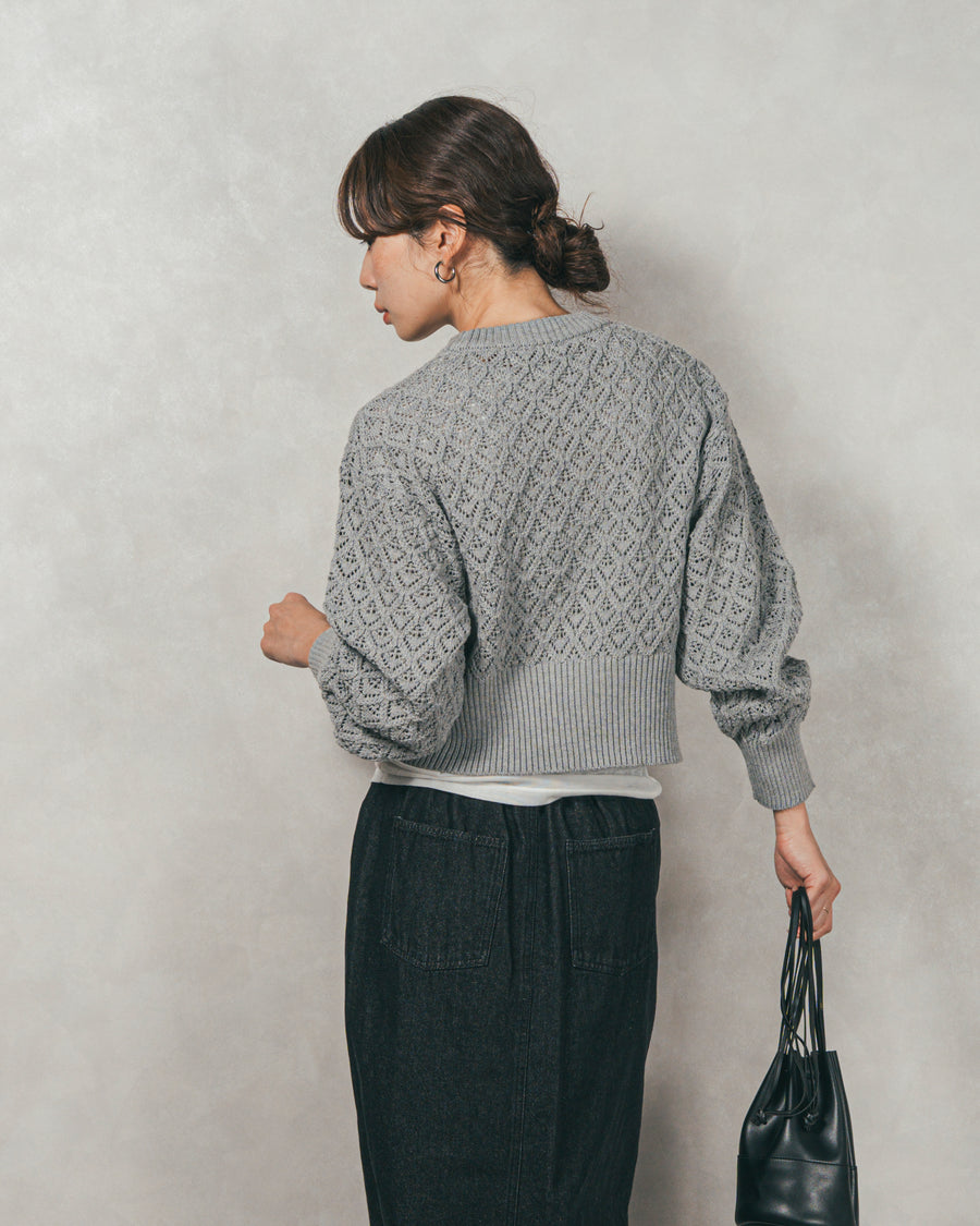 透かし編みフロントスリットニット（GREY）