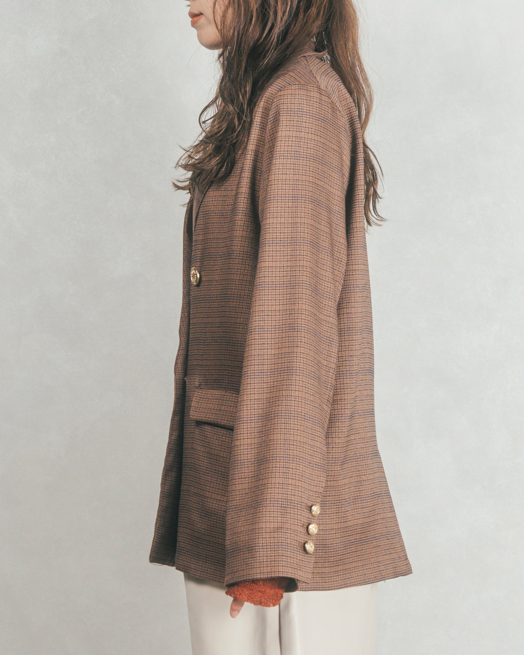 ［SET］Effortless チェックジャケット+レザーライクハーフパンツ（2SET）