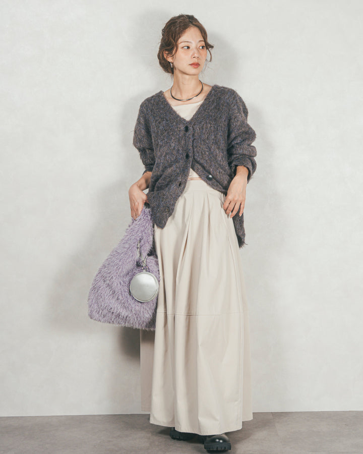 ［SET］Airyフェザー ニットカーディガン+コクーンシルエットロングスカート（2SET）