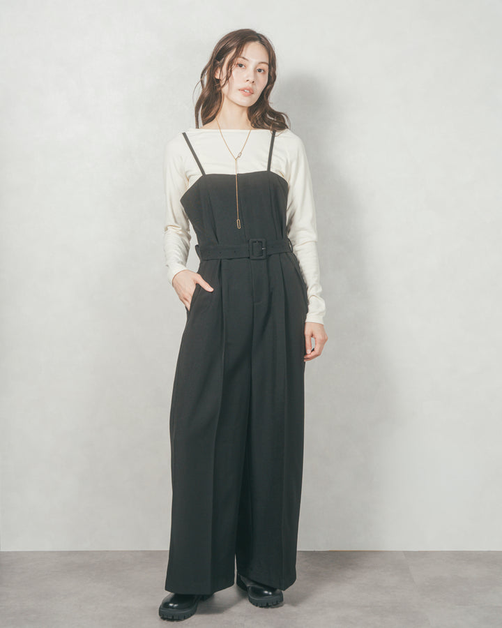 ウエストベルト付 Twillキャミサロペ (BLACK)