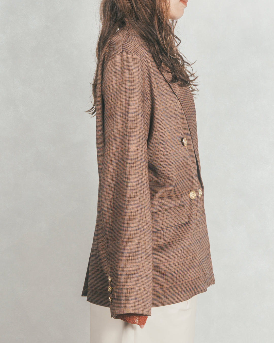 ［SET］Effortless チェックジャケット+レザーライクハーフパンツ（2SET）