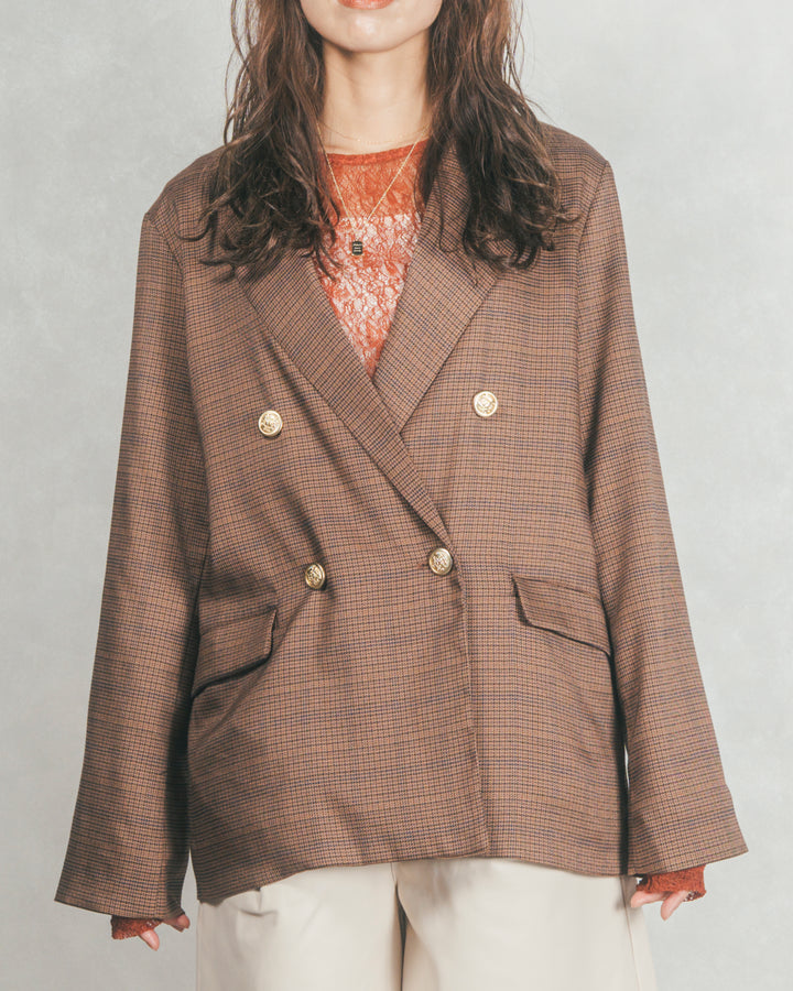 ［SET］Effortless チェックジャケット+レザーライクハーフパンツ（2SET）