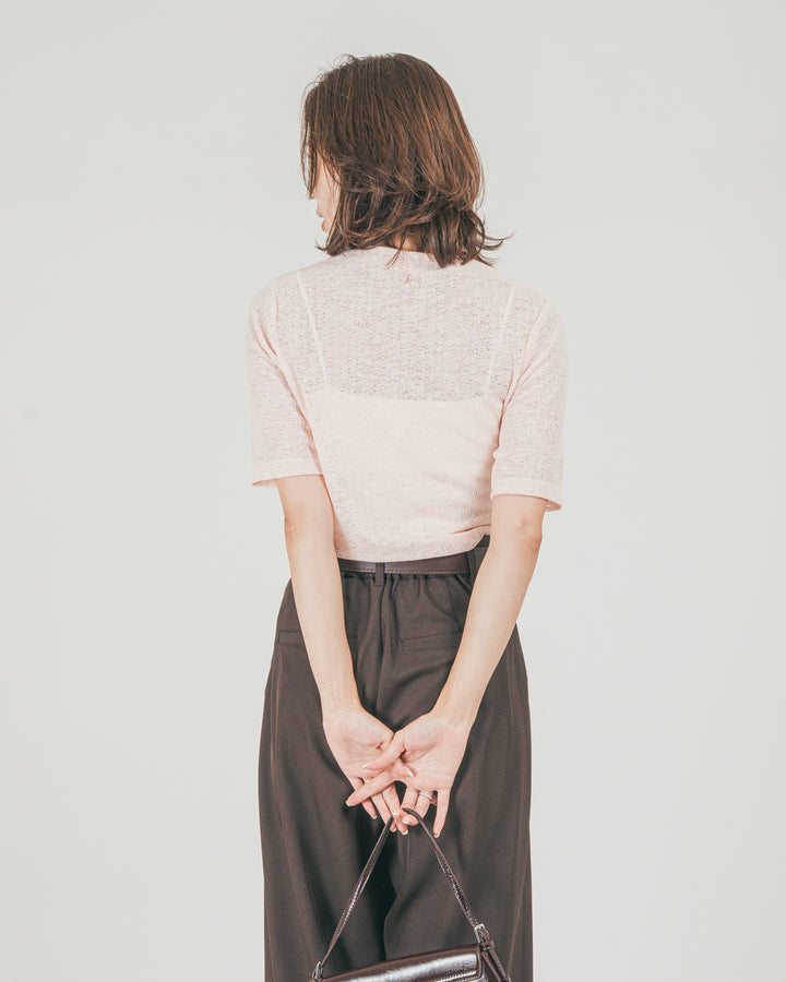 ［SET］カットレース ドレープTee + ダブルタック ハイウエストワイドパンツ（2SET）
