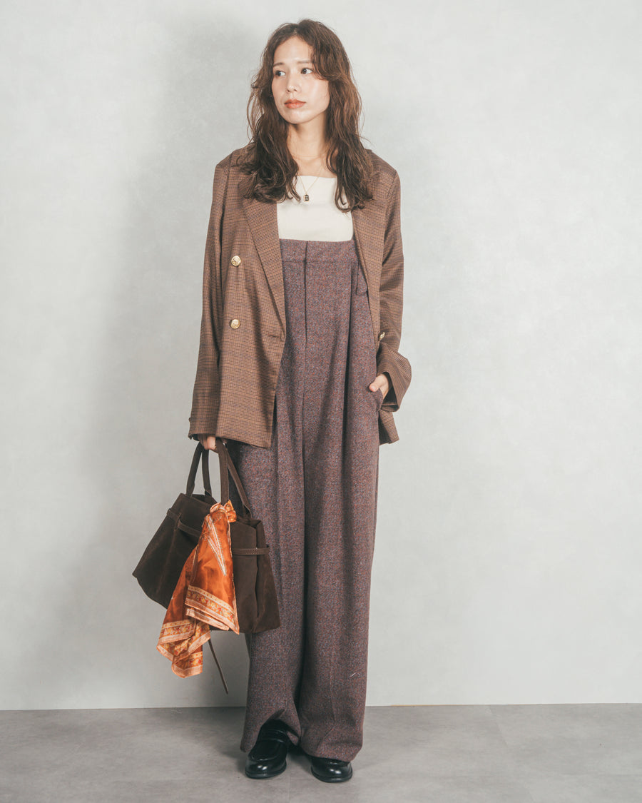 ［SET］Effortless チェックジャケット+Tweedベロアサロペット（2SET）