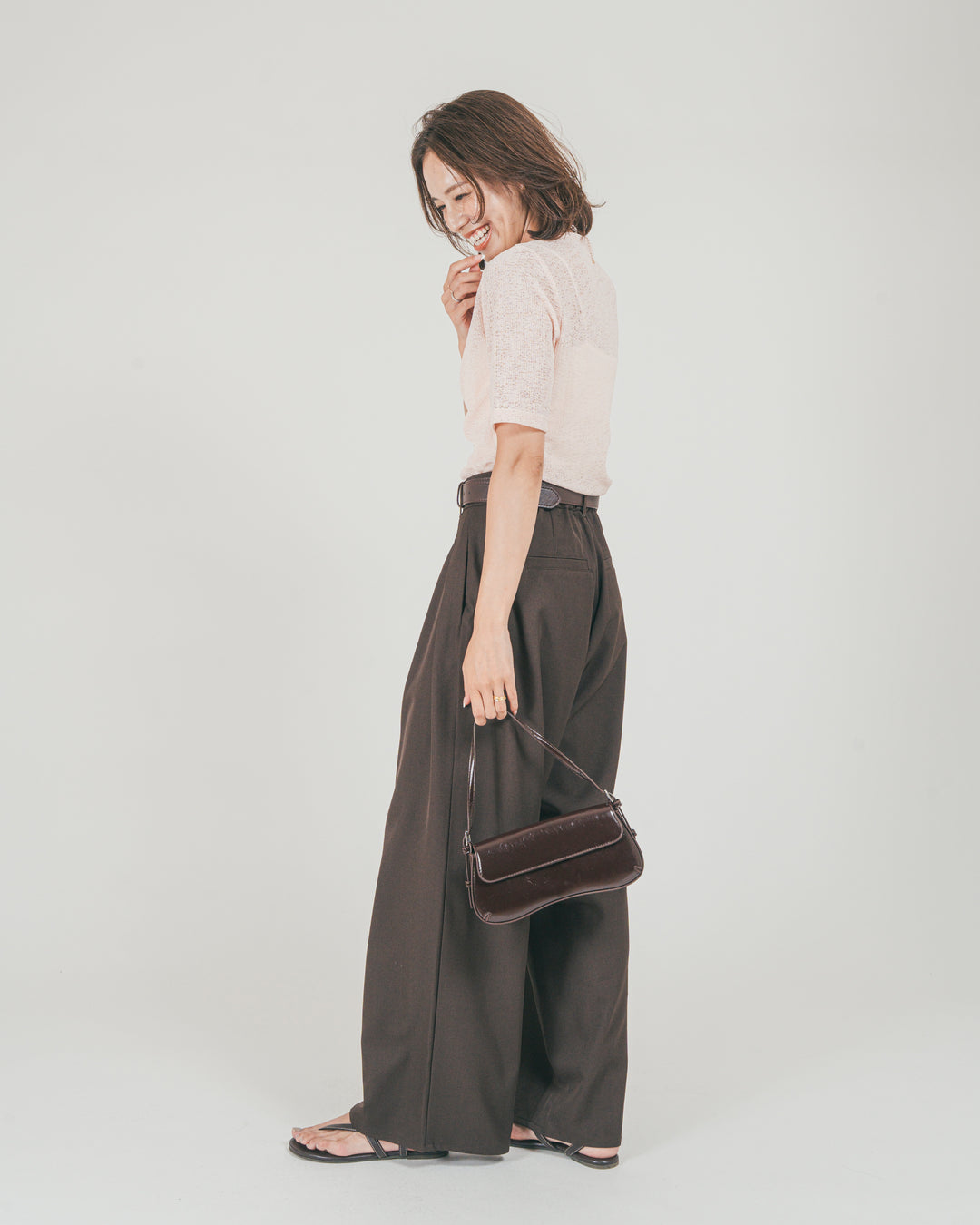 ［SET］カットレース ドレープTee + ダブルタック ハイウエストワイドパンツ（2SET）