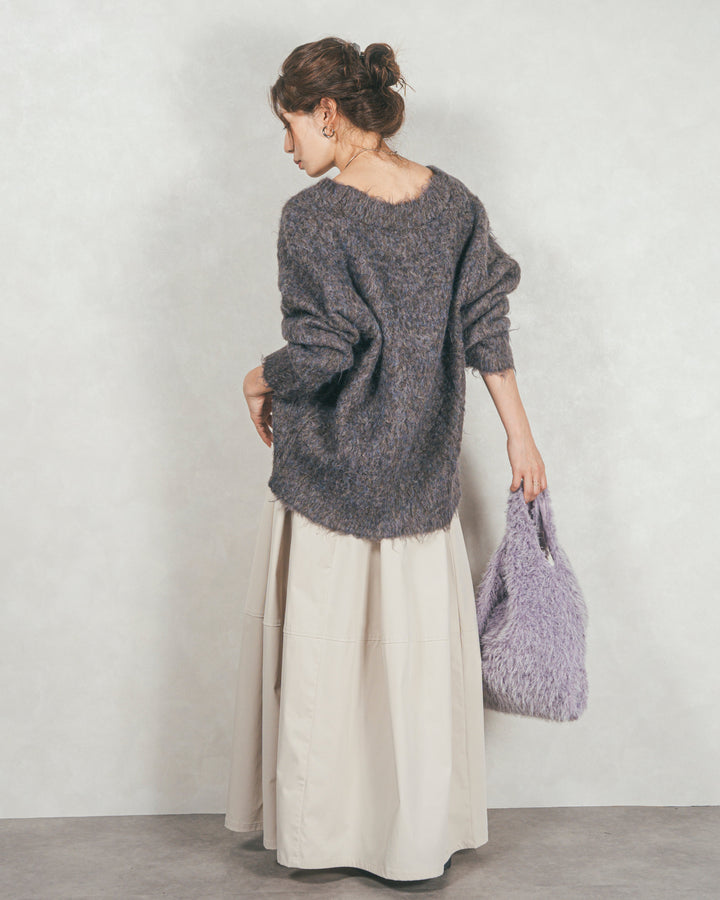 ［SET］Airyフェザー ニットカーディガン+コクーンシルエットロングスカート（2SET）