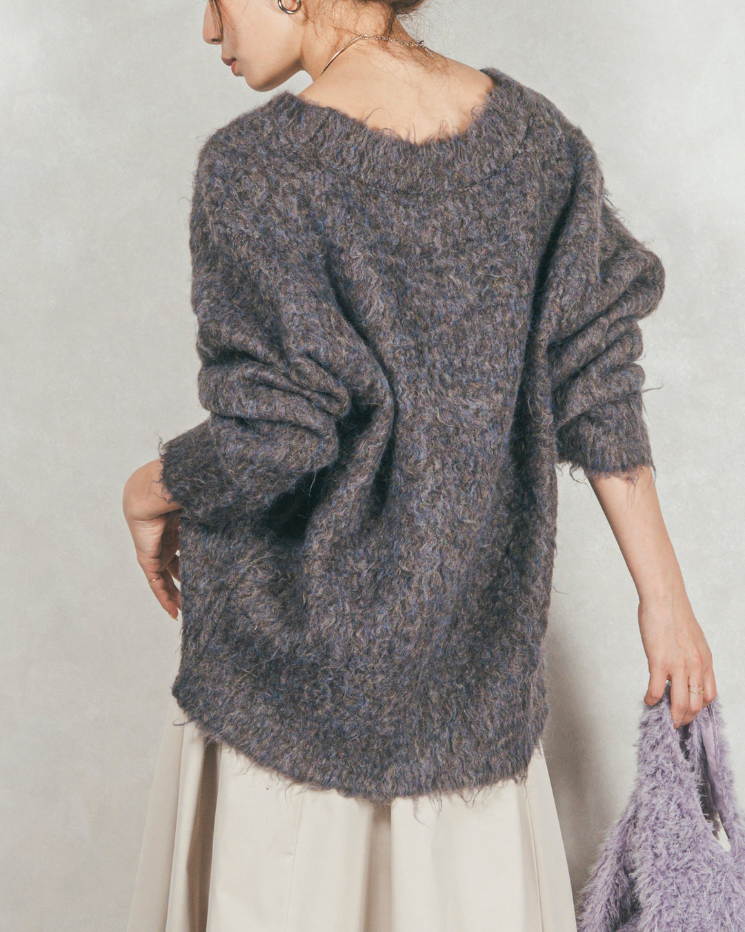 ［SET］Airyフェザー ニットカーディガン+ワイドTuckイージーデニム