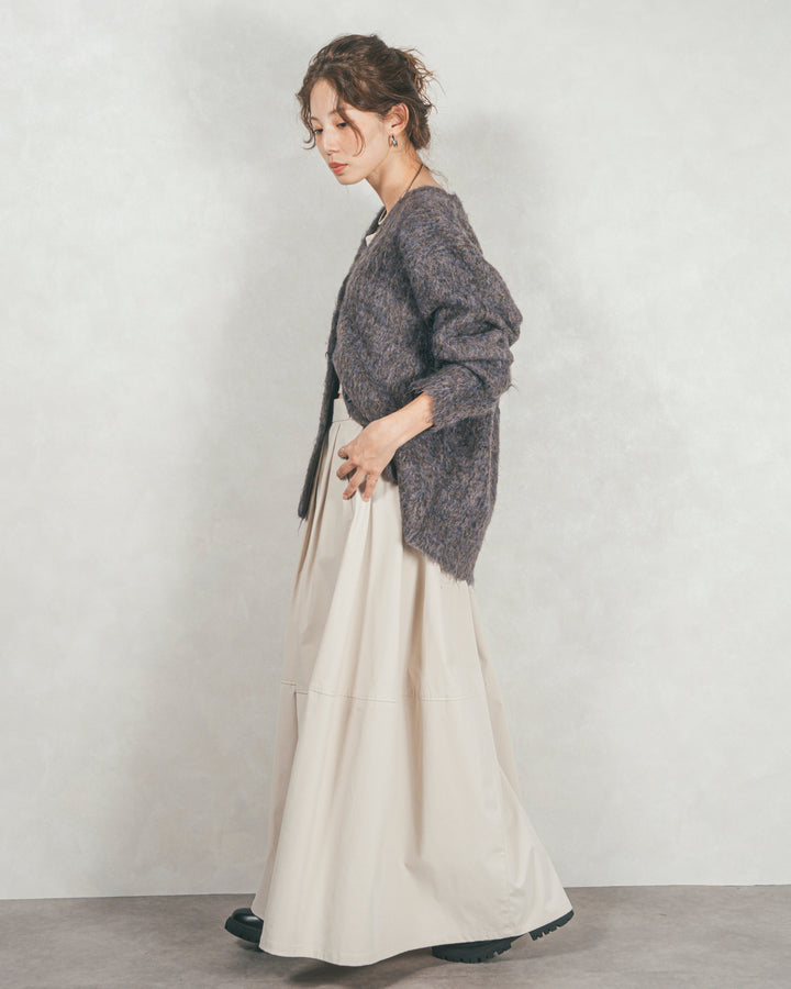 ［SET］Airyフェザー ニットカーディガン+コクーンシルエットロングスカート（2SET）
