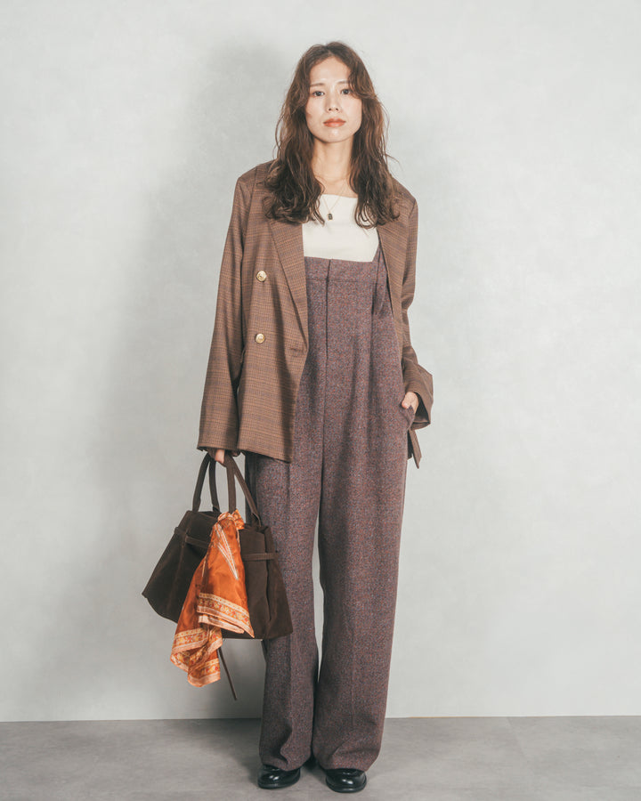 ［SET］Effortless チェックジャケット+Tweedベロアサロペット（2SET）
