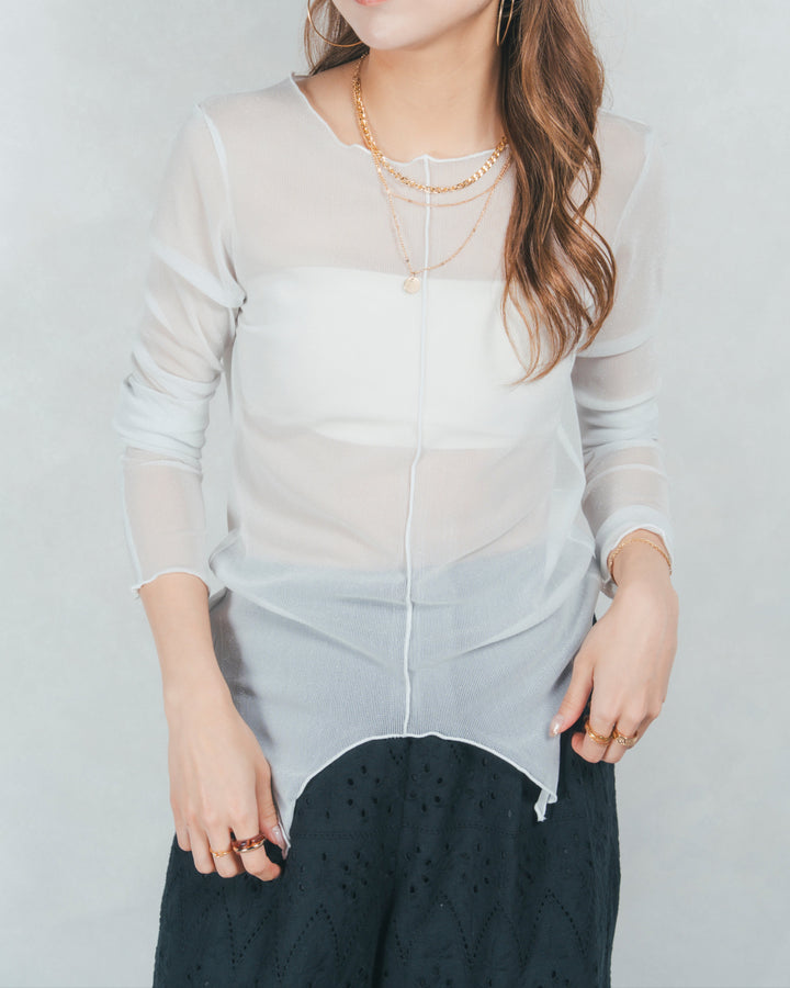裾デザインラメシアートップス (WHITE)