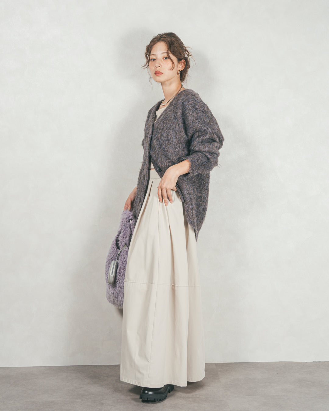 コクーンシルエットロングスカート (IVORY)