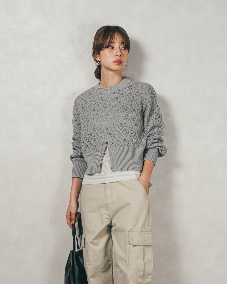 透かし編みフロントスリットニット（GREY）