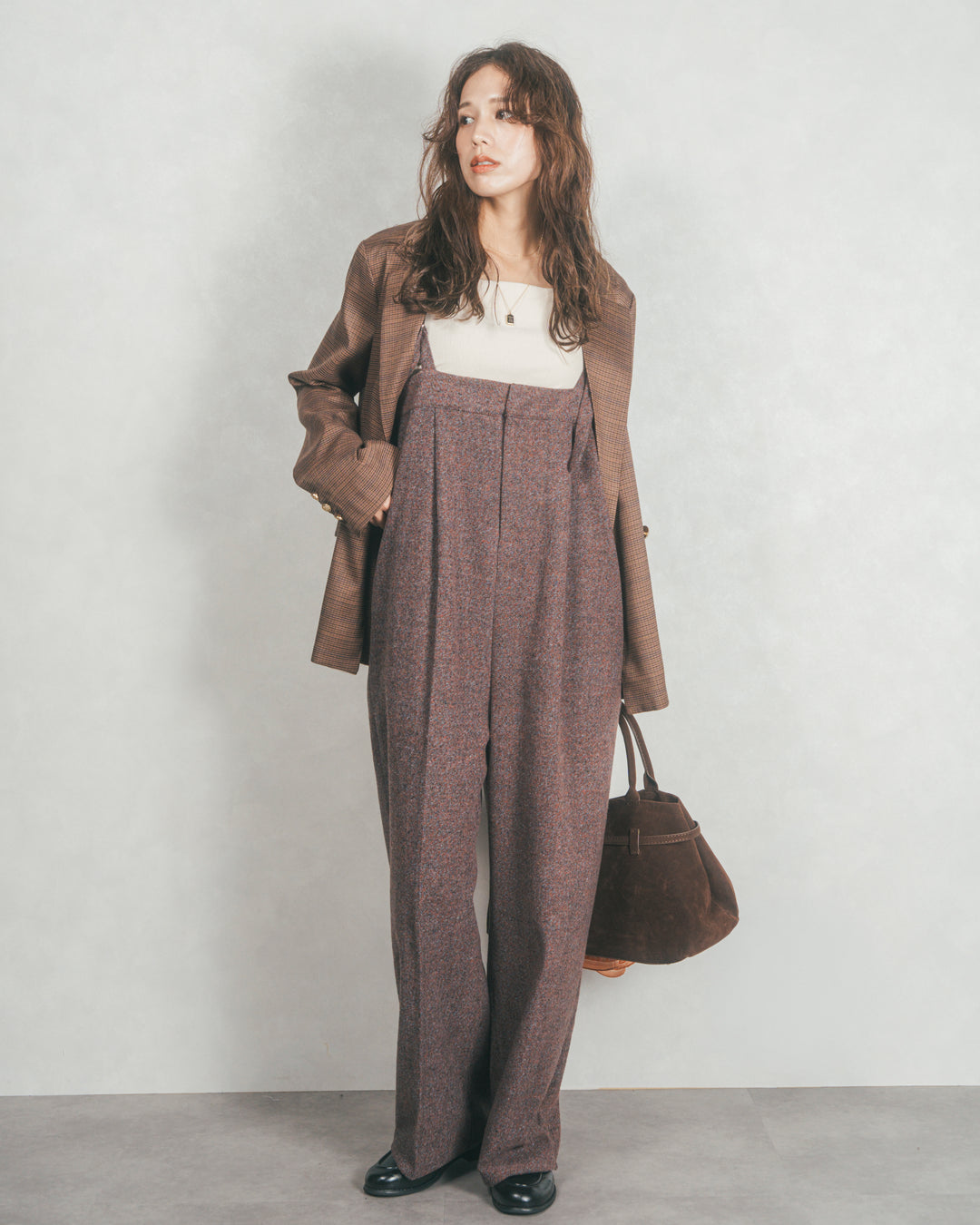 Effortless チェックジャケット (BROWN)