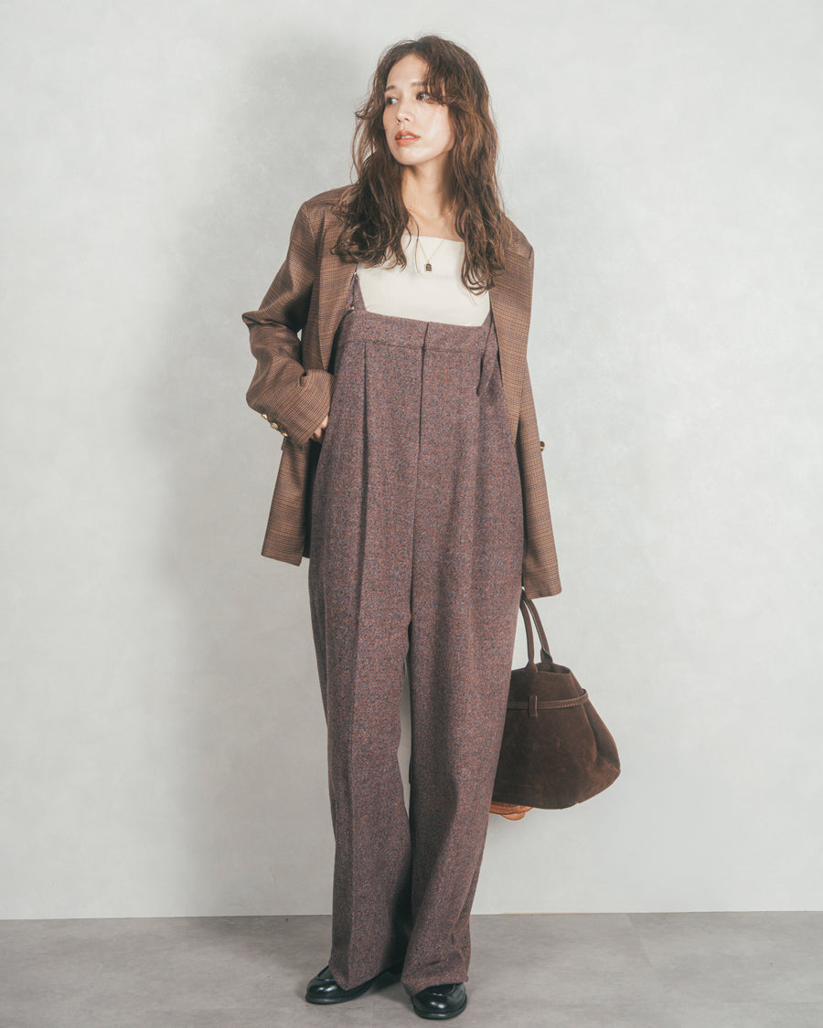 ［SET］Effortless チェックジャケット+Tweedベロアサロペット（2SET）